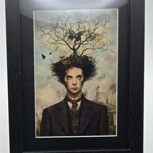 🖤 Dark Surreal Fantasy Art Print – 5x7 Framed 🌳🦋